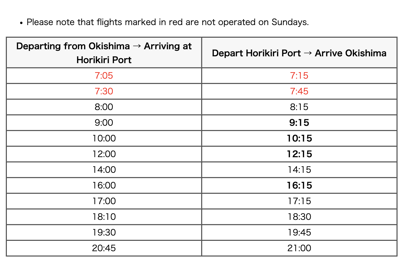 oki island timetable 